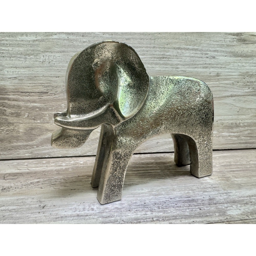 Mid Century Modern Brutalist Silver Cast Metal Elephant Figurine Sculpture VTG